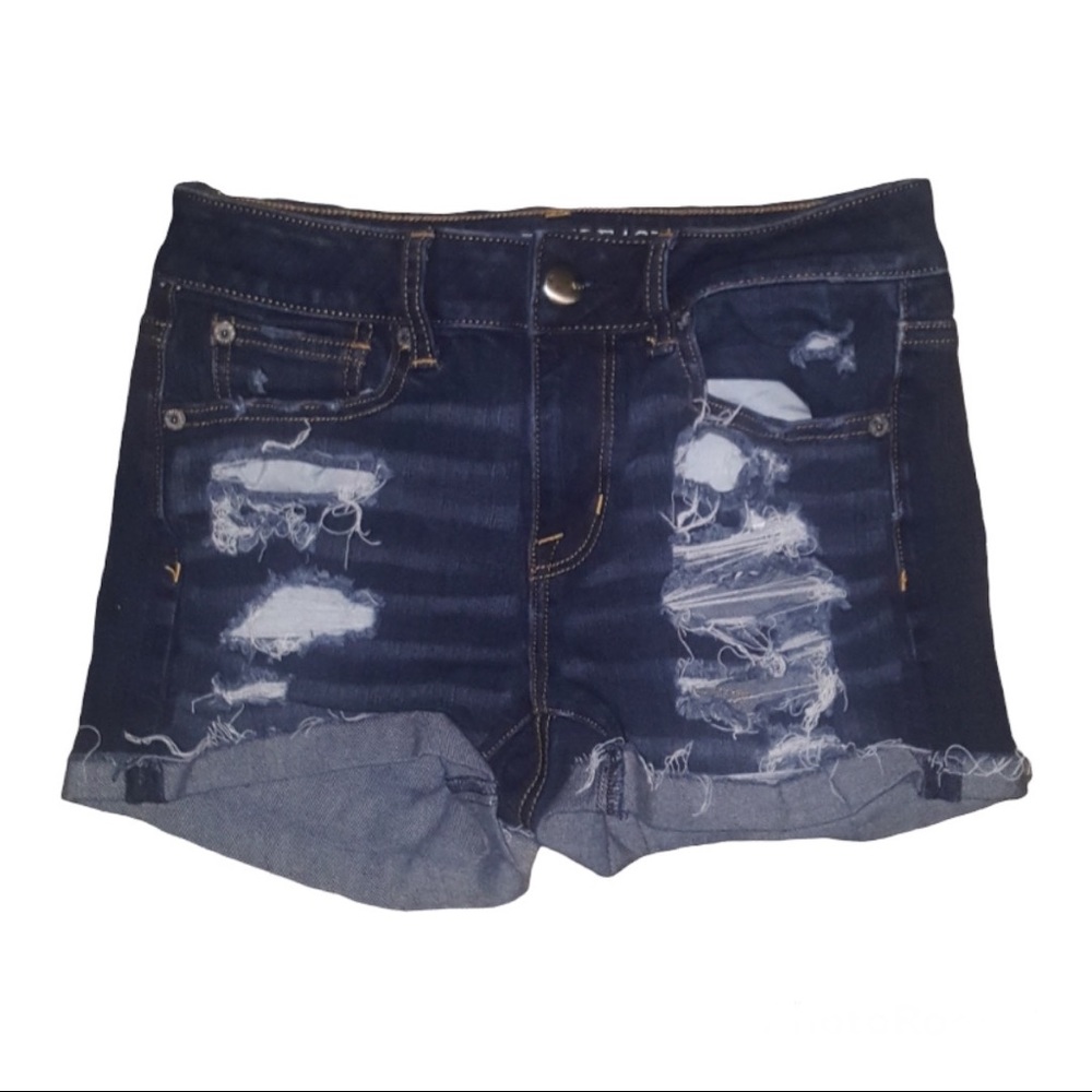 American Eagle 360 Super Stretch Blue Distressed Shorts Size 2